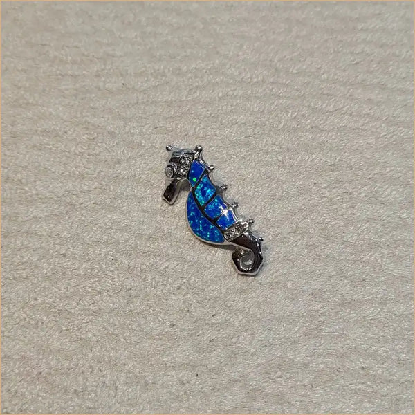 Pendentif hyppocampe opaline bleue "PO193.B"