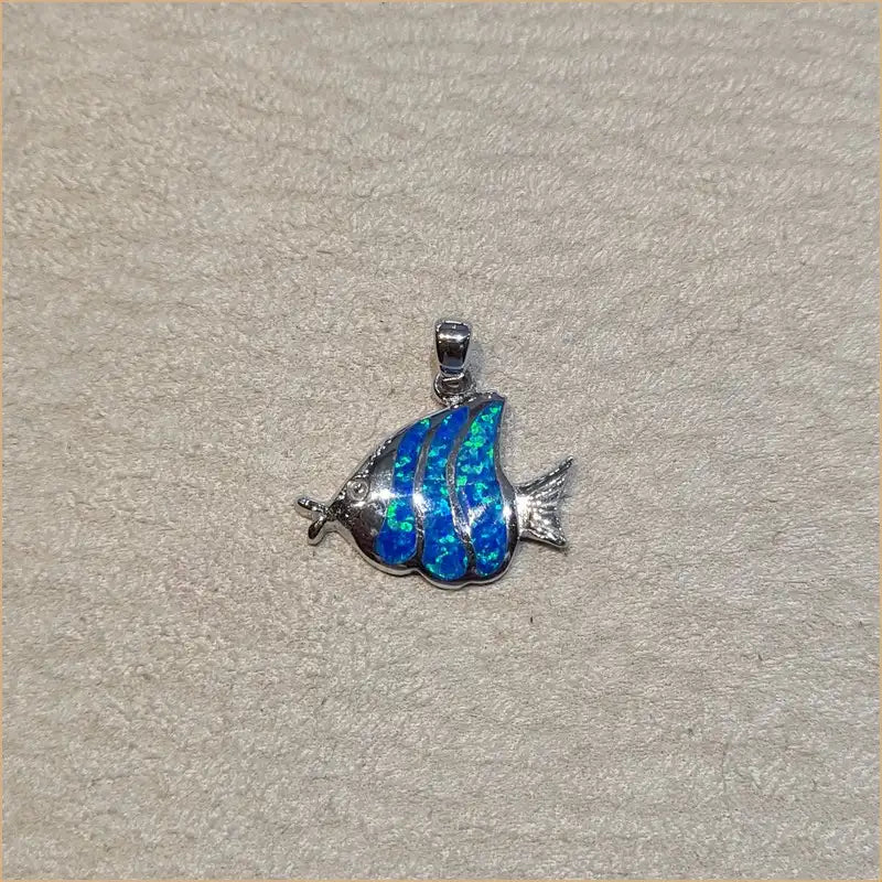 Pendentif poisson opaline bleue "PO195.B"