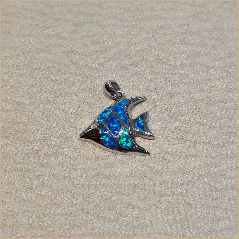 Pendentif poisson opaline bleue "PO196.B"
