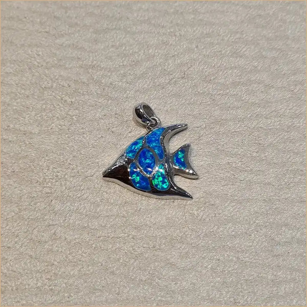 Pendentif poisson opaline bleue "PO196.B"