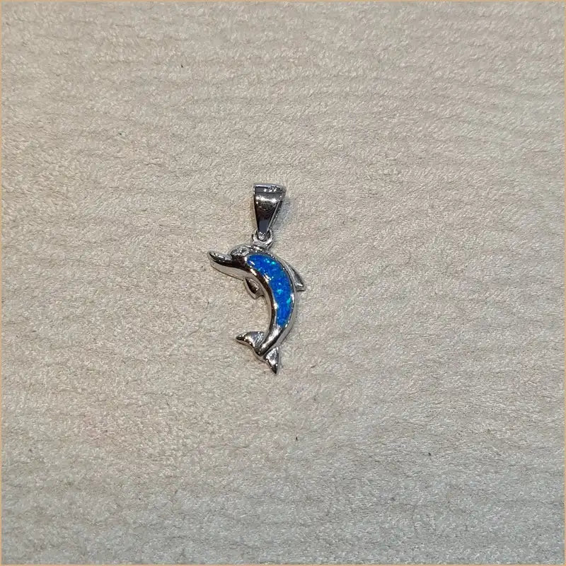 Pendentif dauphin opaline bleue "PO197.B"
