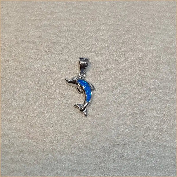 Pendentif dauphin opaline bleue "PO197.B"