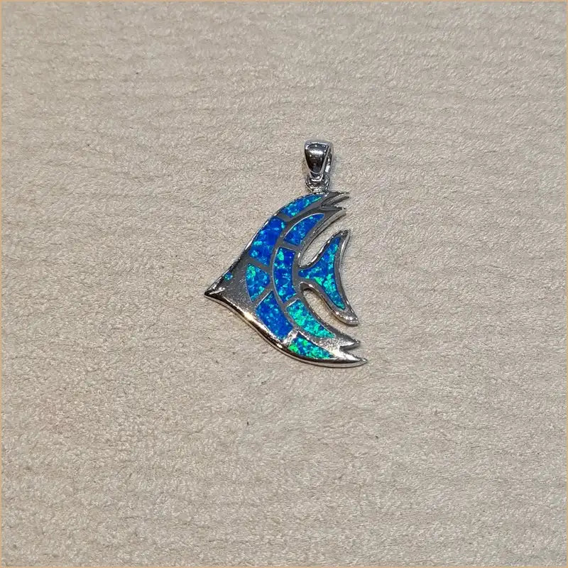 Pendentif poisson opaline bleue "PO199.B"