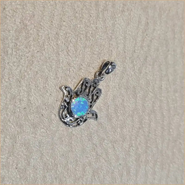 Pendentif main de Fatima opaline bleue "PO202.B"