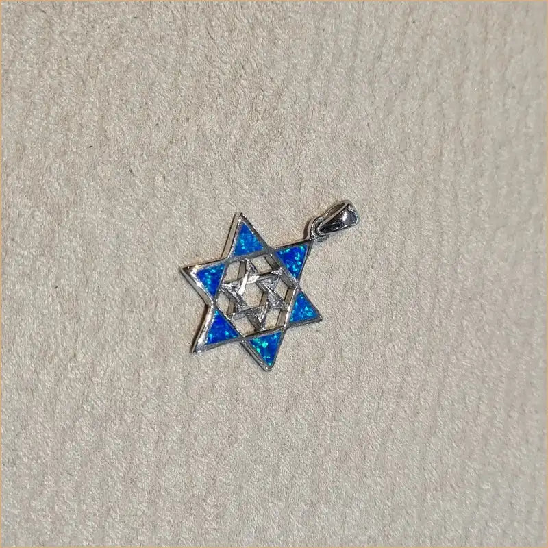 Pendentif étoile de David opaline bleue "PO203.B"