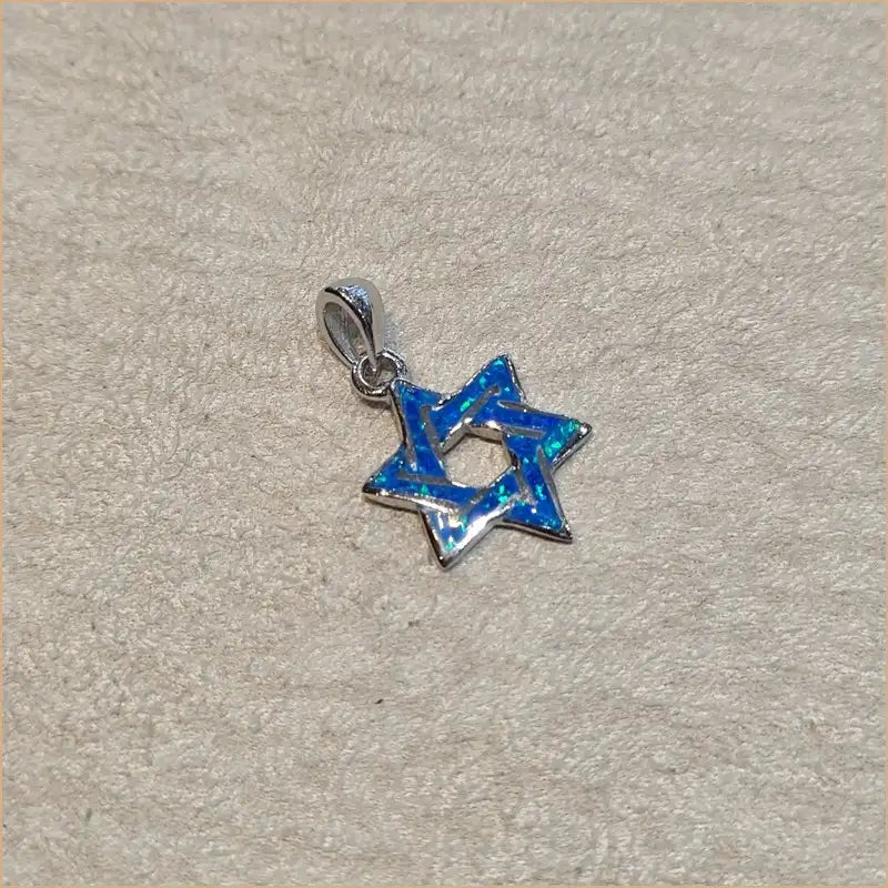Pendentif étoile de David opaline bleue "PO211.B"