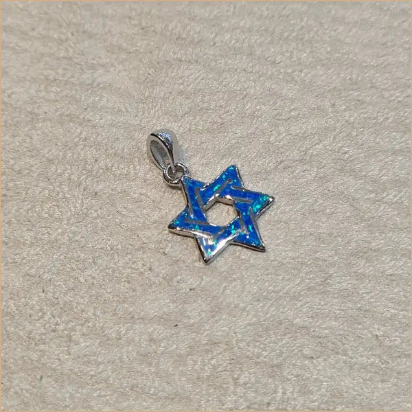 Pendentif étoile de David opaline bleue "PO211.B"