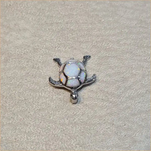 Pendentif tortue en argent 925 rhodié et opaline blanche POT40