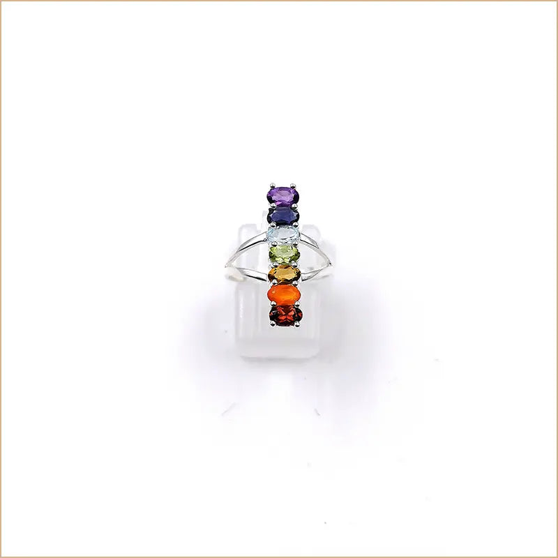 Bague 7 chakras ovale en ligne "RI1116"