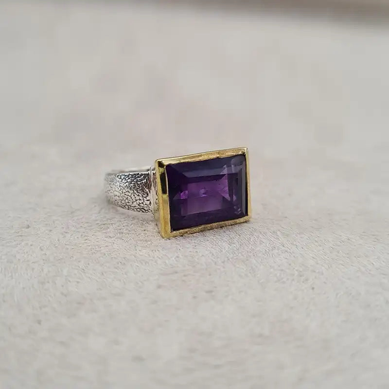 Bague amethyste square bronze "RI1192.A"