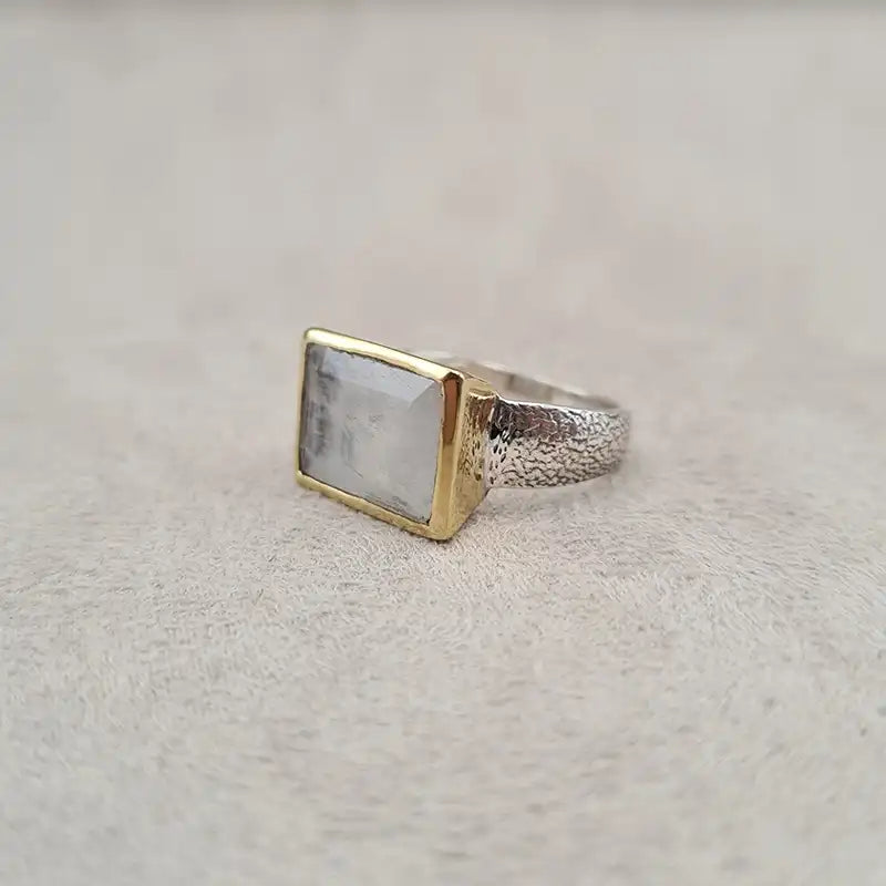 Bague pierre de lune square bronze "RI1192.P"