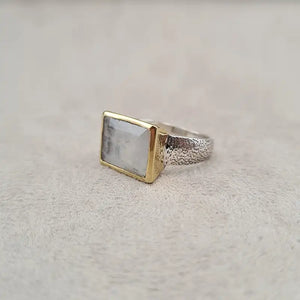 Bague pierre de lune square bronze "RI1192.P"