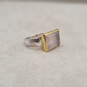 Bague quartz rose square bronze "RI1192.Q"