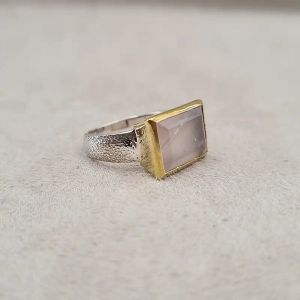 Bague quartz rose square bronze "RI1192.Q"
