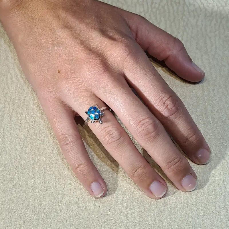 Bague tortue opaline bleue "RO70.B"
