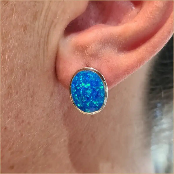 Boucles d'oreilles opaline bleue "EO111.B"