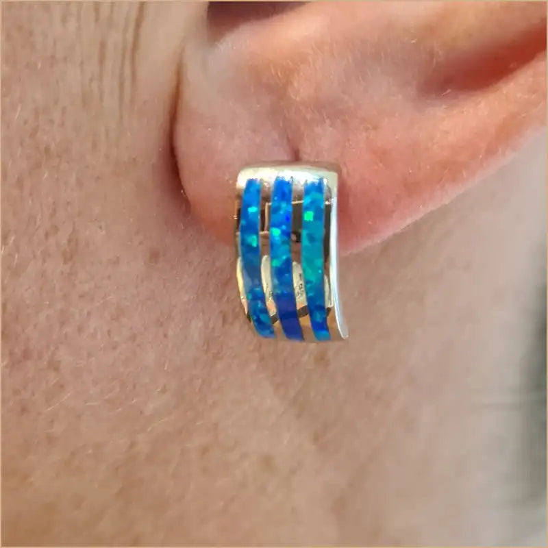 Boucles d'oreilles opaline bleue "EO116.B"