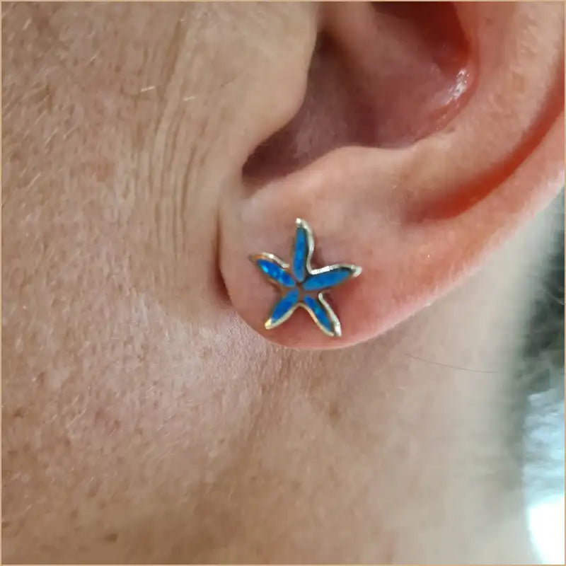Boucles d'oreilles étoile de mer opaline bleue "EO118.B"