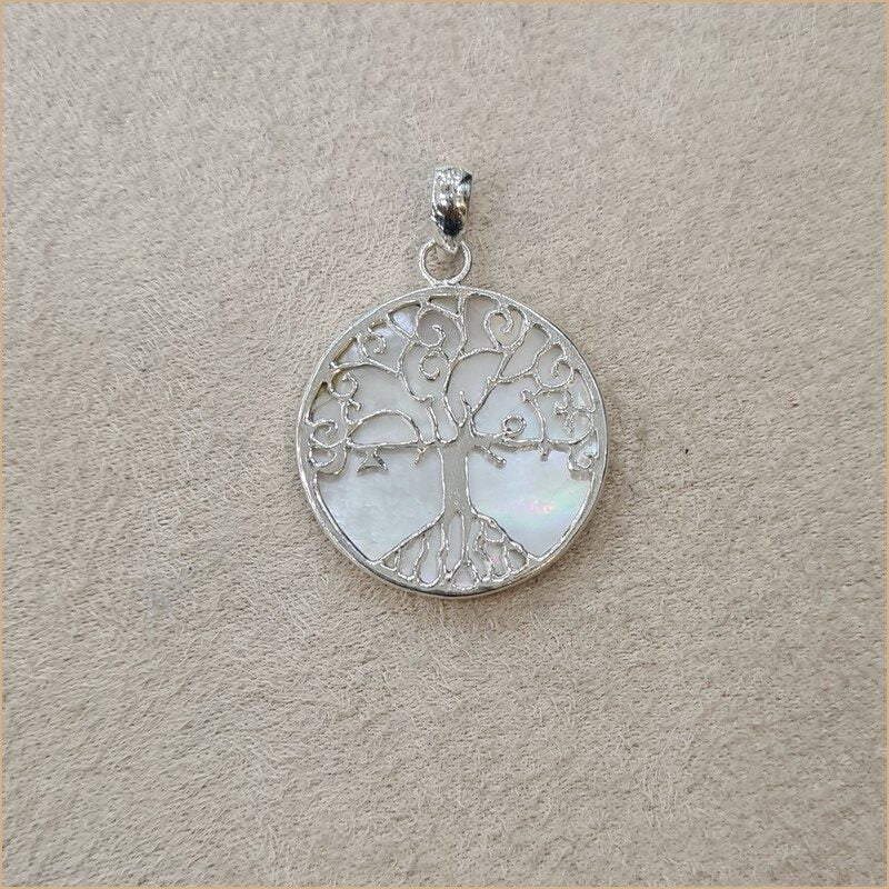 Pendentif recto verso nacre blanche arbre de vie “PN1081.W”