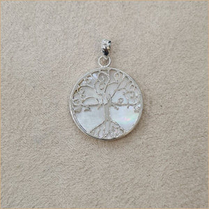 Pendentif recto verso nacre blanche arbre de vie “PN1081.W”