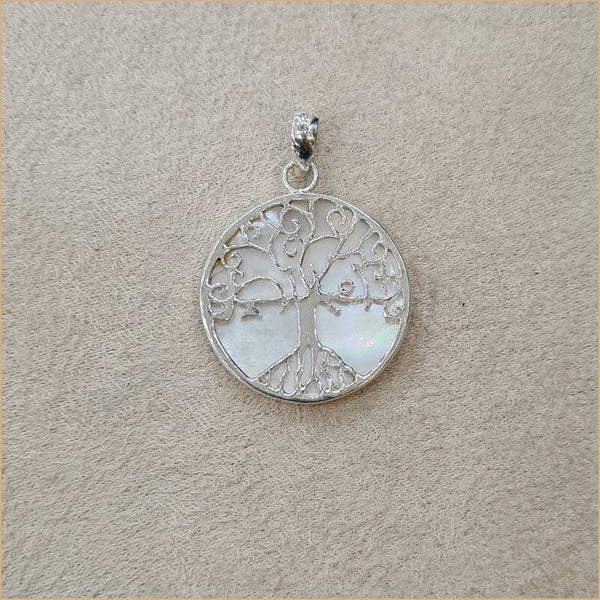 Pendentif recto verso nacre blanche arbre de vie “PN1081.W”