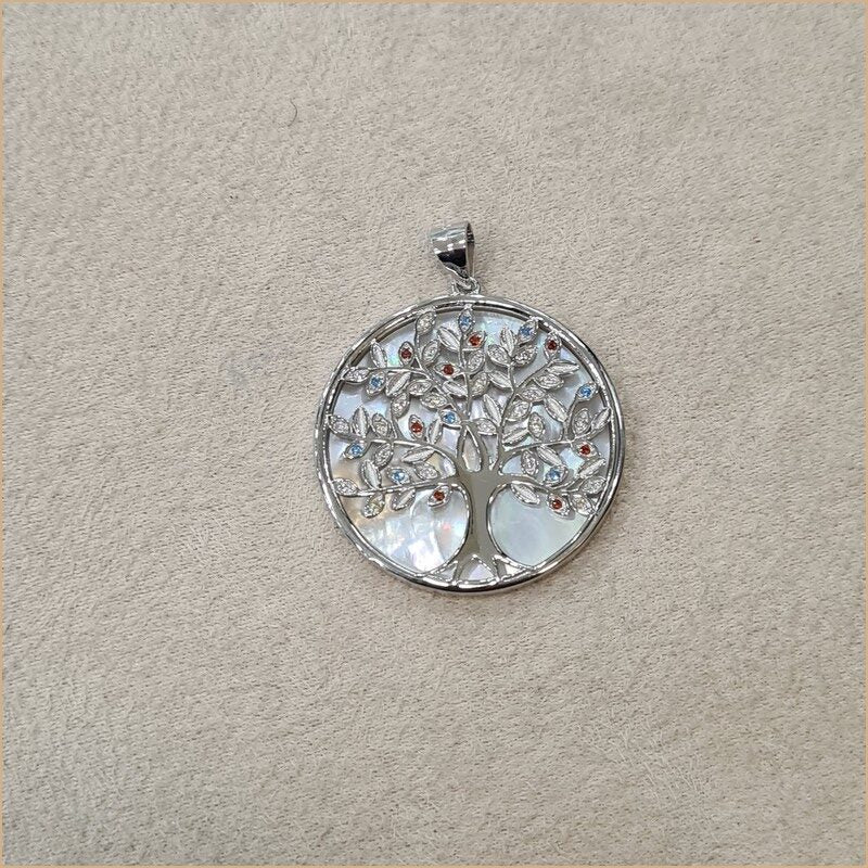 Pendentif recto verso en nacre blanche arbre de vie “PN1094.W”