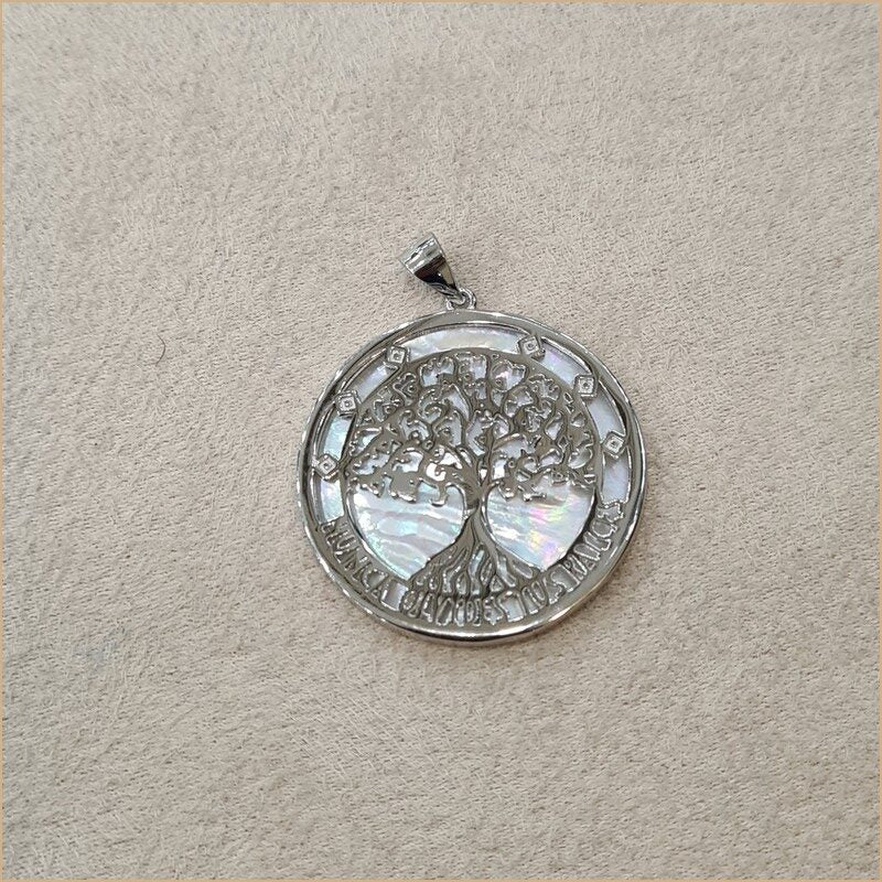 Pendentif recto verso en nacre blanche arbre de vie “PN1095.W”
