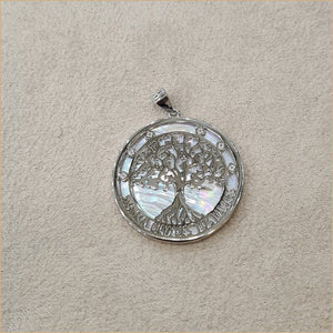 Pendentif recto verso en nacre blanche arbre de vie “PN1095.W”